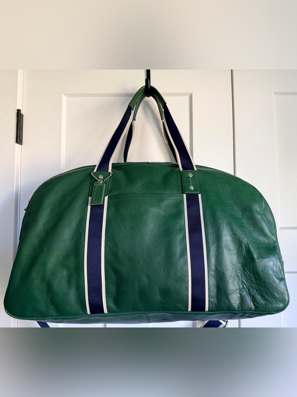 Coach Heritage 2 Way Leather Duffle Bag Green Authenticated Weekender F70561